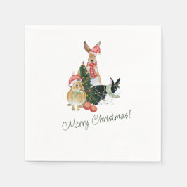 Beige und grüne Weihnachtsgrüße Napkins Serviette