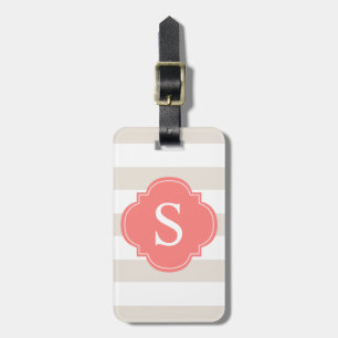 Beige und Koralle Stripes Monogramm Gepäckanhänger