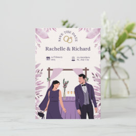 Beige- und lila-animierte Hochzeitseinladung Einladung
