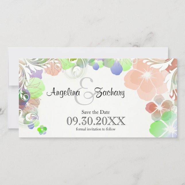 Beige und mehrfarbige Stiefmütterchen Gerettet Save The Date (Vorderseite)