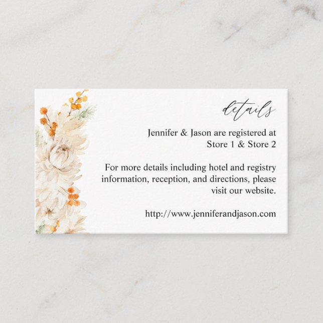 Beige und orange florale Verschlusskarte Begleitkarte (Vorderseite)