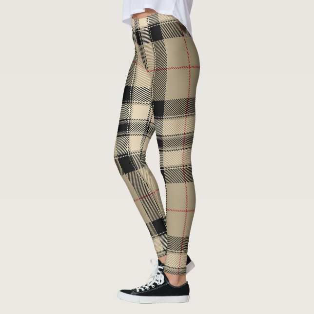 Beige und schwarze Karierte Designer Look Leggings (Links)