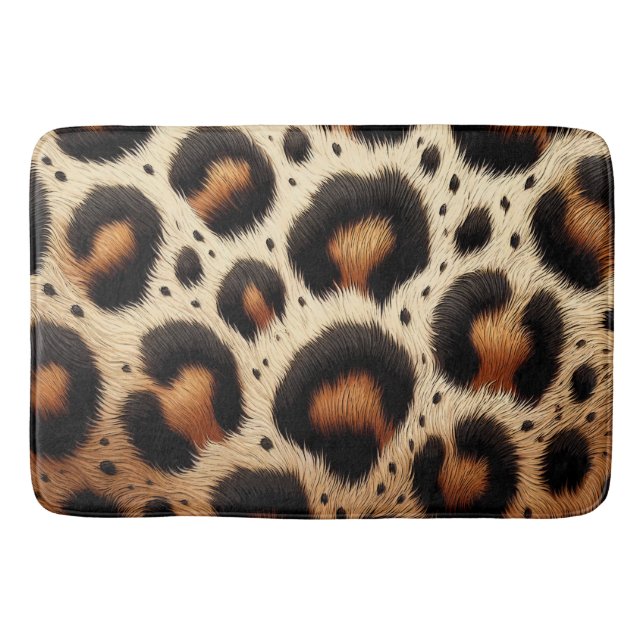 Beige und schwarze Leoparden Fur Animal Print Spot Badematte (Vorderseite)