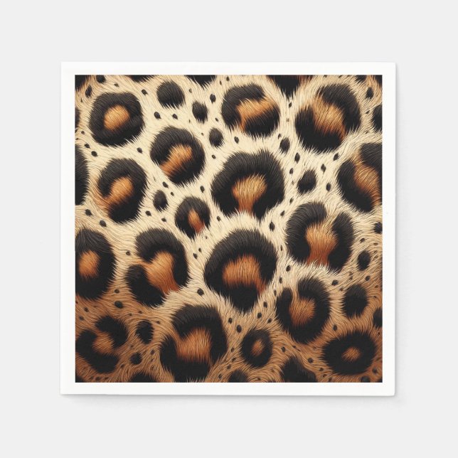 Beige und schwarze Leoparden Fur Animal Print Spot Serviette (Vorderseite)