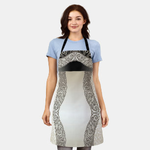 "Beige und schwarze Motif" mittlere Größe Schürze