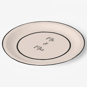 Beige- und schwarze Papierhochzeitsteller für den  Pappteller