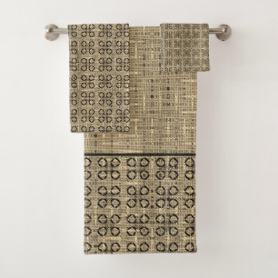 Beige und schwarze Webermuster Badhandtuch Set