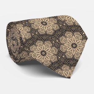 Beige und schwarzes ethnisches Mandala-Muster Krawatte