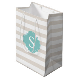 Beige und tadellose Streifen Muster und Monogramm Mittlere Geschenktüte