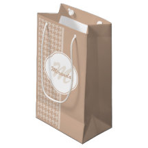 Beige und Tan-Hahnentrittmuster-Monogramm und Name