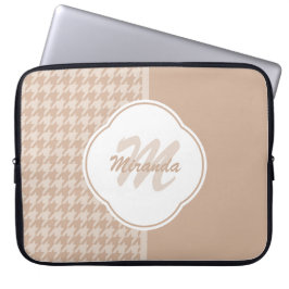 Beige und Tan-Hahnentrittmuster-Monogramm und Name Laptopschutzhülle