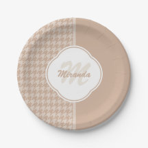 Beige und Tan-Hahnentrittmuster-Monogramm und Name