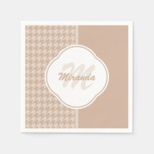 Beige und Tan-Hahnentrittmuster-Monogramm und Name