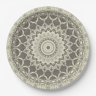 Beige- und Taupe-Mandala-Musterdesign Pappteller