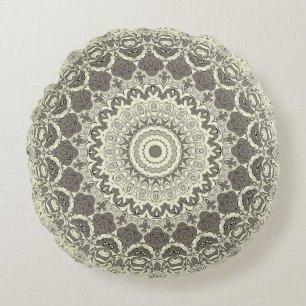 Beige- und Taupe-Mandala-Musterdesign Rundes Kissen