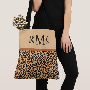 Beige und Terracotta Leopard Print Custom Monogram Tasche