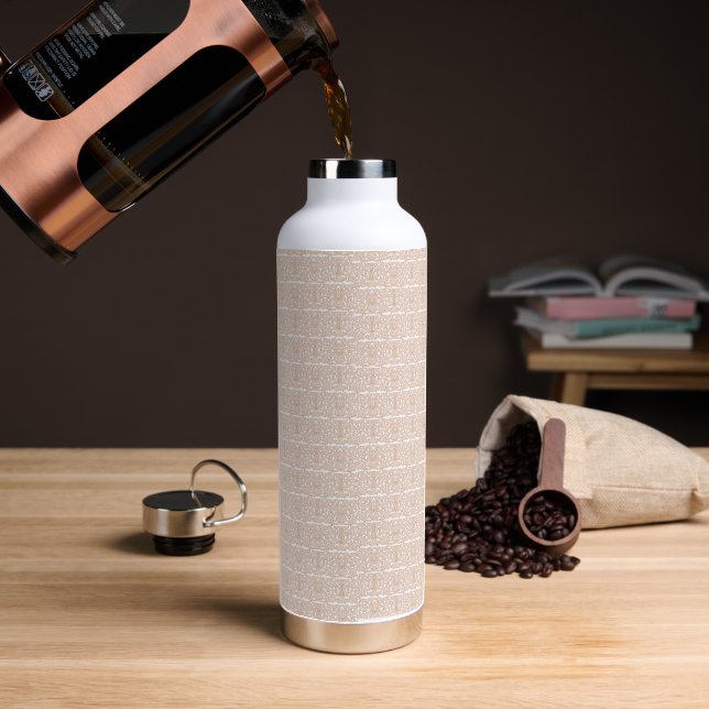 beige und weiß karierte Muster auf weißem Bach Trinkflasche (Kaffee)