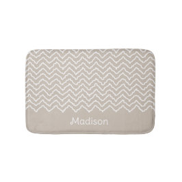 Beige und weiße geschwungene Chevron-Zickzack-Must Badematte