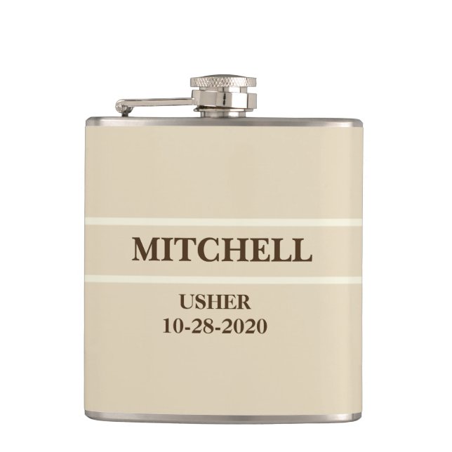 Beige und weiße Hochzeitsflasche Flachmann (Vorderseite)