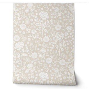 Beige- und weiße Pfingstrosen handgezeichnete Flor Tapete