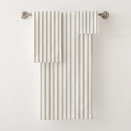 Beige und weißer Ticking-Streifen Badhandtuch Set
