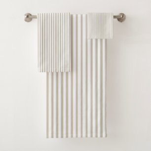 Beige und weißer Ticking-Streifen Badhandtuch Set