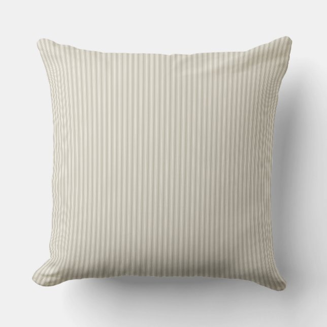 Beige und weißer Ticking-Streifen Kissen (Vorderseite)