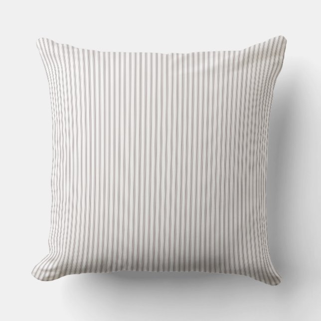 Beige und weißer Ticking-Streifen Kissen (Vorderseite)