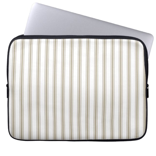 Beige und weißer Ticking-Streifen Laptopschutzhülle (Vorderseite)