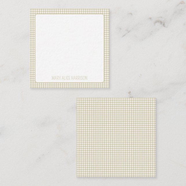 Beige und White Gingham Kariert Personalisiert Mitteilungskarte (Vorne/Hinten)