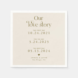 Beige unsere Liebe Story Retro Wedding Napkin Serviette