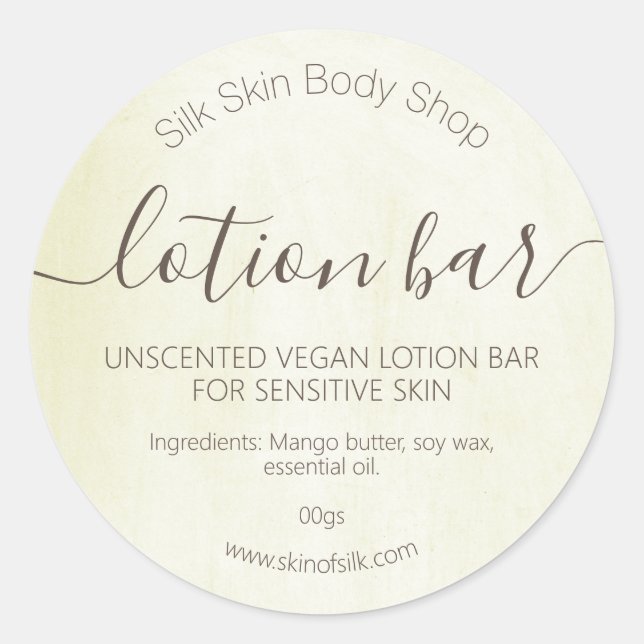 Beige Vegane Bio, unduftige handgefertigte Loop-Ba Runder Aufkleber (Vorderseite)