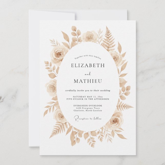 Beige verfeinerte Boho-Hochzeit Einladung (Vorderseite)