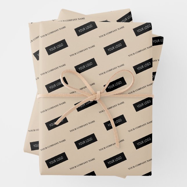 Beige Verpackung moderner Firmennamen Geschenkpapier Set (Beispiel)