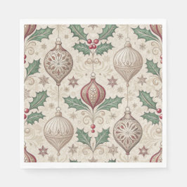 Beige Vintage Bauble Christmas Holiday Serviette