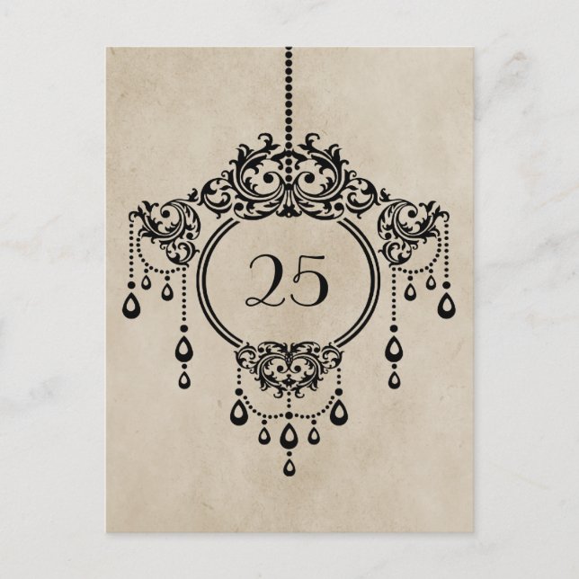 Beige Vintage Chandelier Tischnummer Postcard (Vorderseite)