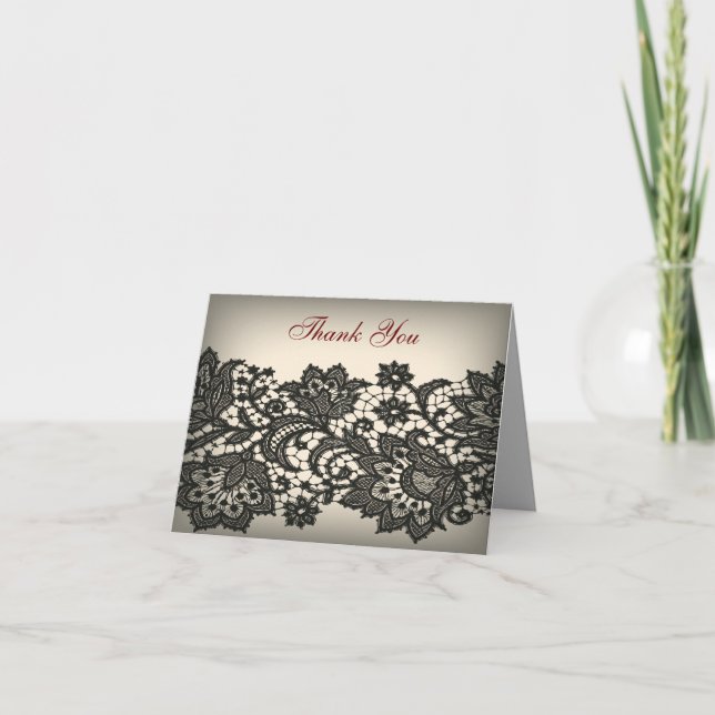 beige Vintage Hochzeit der eleganten schwarzen Dankeskarte (Vorderseite)