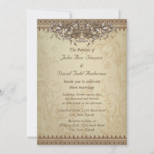 Beige Vintage Hochzeit Einladung