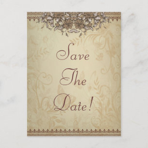 Beige Vintage Hochzeit speichern das Datum Ankündigungspostkarte