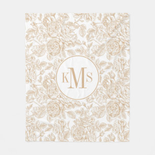 Beige Vintage Rose Blume Muster Fleecedecke