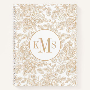 Beige Vintage Rose Blume Muster Notizbuch