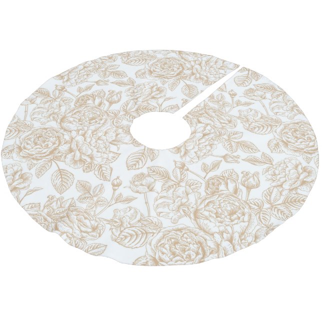 Beige Vintage Rose Blume Muster Polyester Weihnachtsbaumdecke (Schrägansicht)