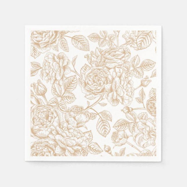Beige Vintage Rose Blume Muster Serviette (Vorderseite)