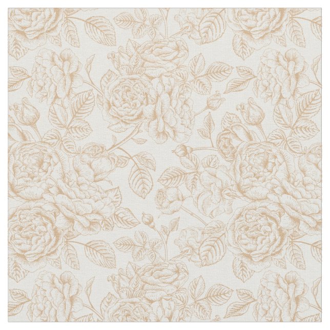 Beige Vintage Rose Blume Muster Stoff (Nahaufnahme)