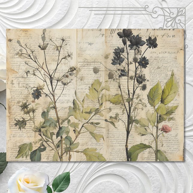 Beige Vintage Wasserfarbe Natürliche Wildblume Seidenpapier (Von Creator hochgeladen)