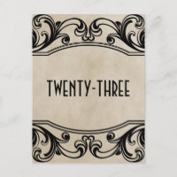Beige Vintage Wirbel Tischnummer Postkarte