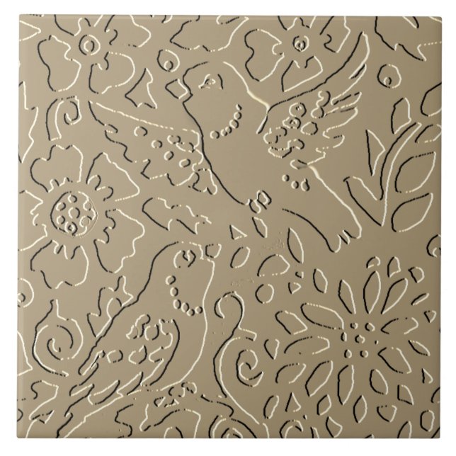 Beige Vögel Kaiserin Woodland Floral Foliage Elega Fliese (Vorderseite)