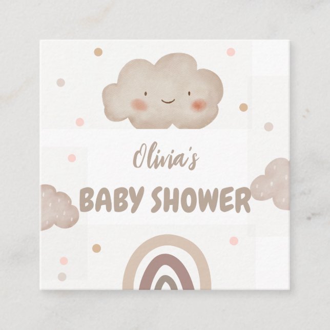 Beige Watercolor Babydusche Begleitkarte (Vorderseite)