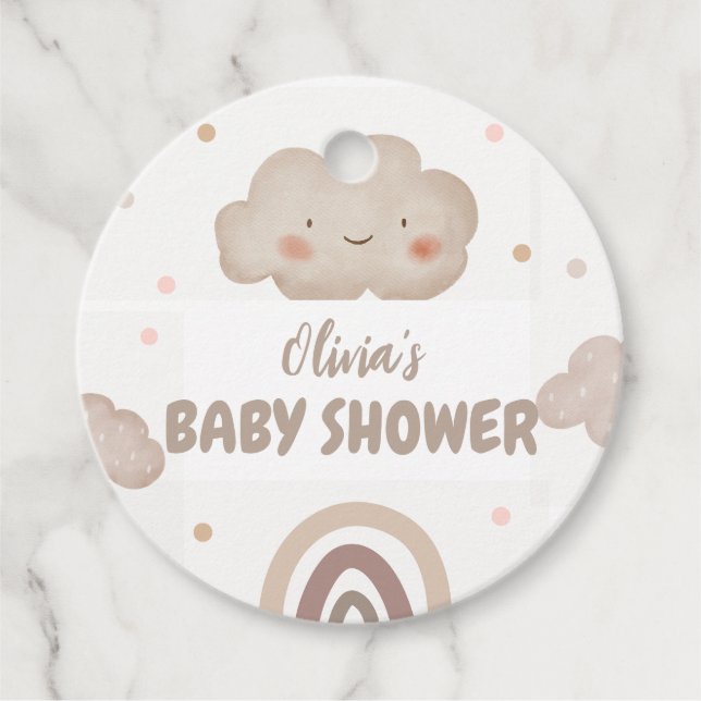 Beige Watercolor Babydusche Geschenkanhänger (Vorderseite)