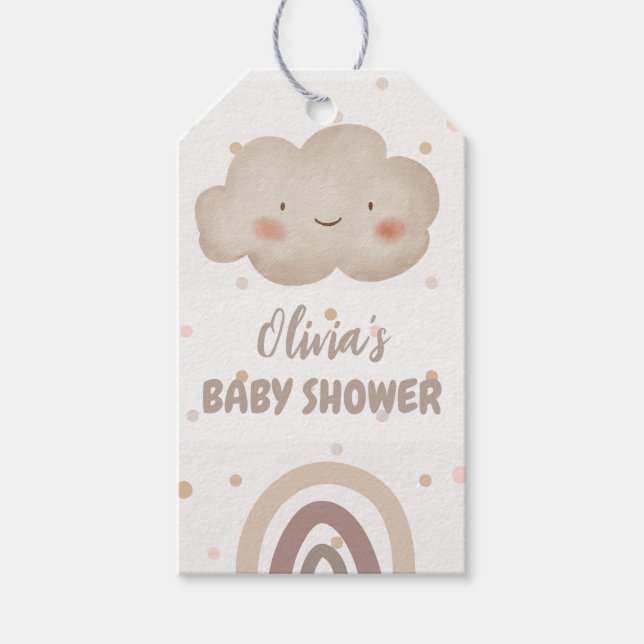 Beige Watercolor Babydusche Geschenkanhänger (Vorderseite)